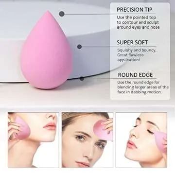 6 Pcs Makeup Blender Sponges Set - Soft Beauty Sponge Blending Blender for Foundation, Cream and Powder (Light-Pink)