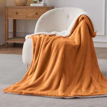Bedsure Sherpa Fleece Throw Blanket for Couch - Thick and Warm, Soft Fuzzy Plush Throw Blanket for Winter, Orange, 50x60 Inches