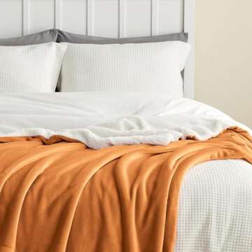 Bedsure Sherpa Fleece Throw Blanket for Couch - Thick and Warm, Soft Fuzzy Plush Throw Blanket for Winter, Orange, 50x60 Inches