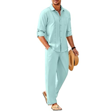 COOFANDY Men's 2 Piece Casual Linen Set for Vacation & Style