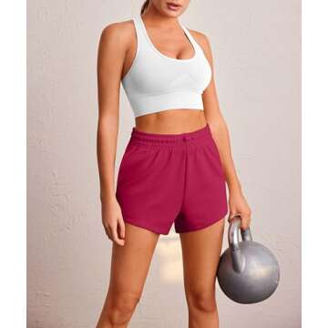 PINSPARK Athletic Shorts Women Casual Sweat Short Comfy Soft Loungewear Running Apparel Elastic High Waisted with Pockets Hot Pink X-Large