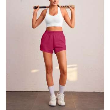 PINSPARK Athletic Shorts Women Casual Sweat Short Comfy Soft Loungewear Running Apparel Elastic High Waisted with Pockets Hot Pink X-Large