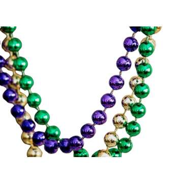 Oojami 144 PCS Mardi Gras Beads Green Purple Gold Metallic Beads Necklaces Accessories BulkCarnival Beads Necklace for Parade Throws Party Decorations Supplies Favors
