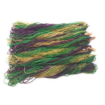 Oojami 144 PCS Mardi Gras Beads Green Purple Gold Metallic Beads Necklaces Accessories BulkCarnival Beads Necklace for Parade Throws Party Decorations Supplies Favors