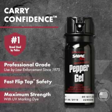SABRE Tactical Pepper Gel With Belt Holster For Easy Carry, Maximum Police Strength OC Spray, Quick ...