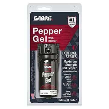 SABRE Tactical Pepper Gel With Belt Holster For Easy Carry, Maximum Police Strength OC Spray, Quick Access Fast Flip Top Safety, Tactical Design For Security Professionals, 1.8 fl oz