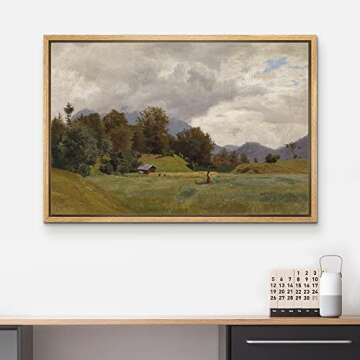 wall26 Framed Canvas Print Wall Art Retro Countryside Village Forest Field Nature Wilderness Illustrations Fine Art Decorative Landscape Relax/Calm for Living Room, Bedroom, Office - 16"x24" Natural
