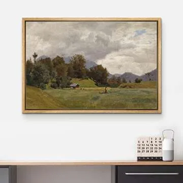 wall26 Framed Canvas Print Wall Art Retro Countryside Village Forest Field Nature Wilderness Illustrations Fine Art Decorative Landscape Relax/Calm for Living Room, Bedroom, Office - 16"x24" Natural