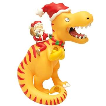 Tree Buddees Santa Riding a T-Rex Funny Christmas Tree Topper - Large 10"