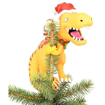 Tree Buddees Santa Riding a T-Rex Funny Christmas Tree Topper - Large 10"