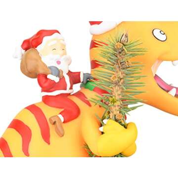 Tree Buddees Santa Riding a T-Rex Funny Christmas Tree Topper - Large 10"