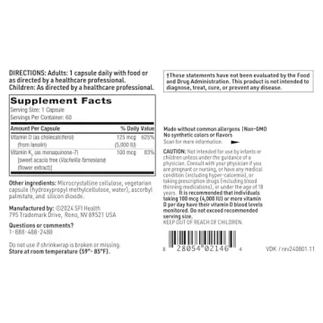 Klaire Labs Vitamin D3 K2 Immune & Bone Support Supplement