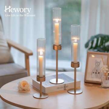 Hewory Gold Hurricane Candle Holders: Brass Candlestick Holders Set of 6 Tall Taper Candle Holders f...