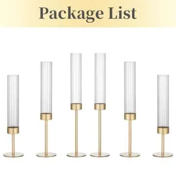 Hewory Gold Hurricane Candle Holders: Brass Candlestick Holders Set of 6 Tall Taper Candle Holders for Candlesticks Candle Sticks Holder Decor for Table Centerpiece Wedding Party Christmas Decorations