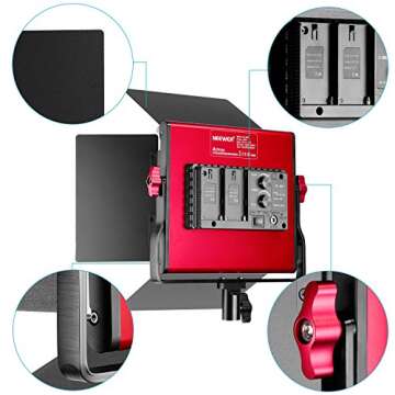 NEEWER 2 Pack Bi Color 660 LED Video Light and Stand Kit: (2) 3200-5600K CRI 96+ Dimmable Light with U Bracket and Barndoor, (2) 75 inches Light Stand for Studio Photography, Video Recording (Red)