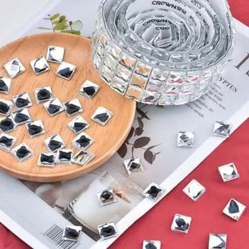 Biutityer 270 Pieces 10mm Glass Self-Adhesive Rhinestone Tiles, Multi-Faceted Diamond Stickers for Decorating DIY Products, Decorating Walls, Party Decorations.