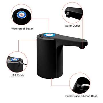 Water Dispenser 5 Gallon - Water Pump for 5 Gallon Bottle, Lirches Water Jug Pump USB Rechargeable Universal Automatic Drinking Water Pump for Home, Kitchen, Office and Outdoor
