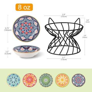 Raised Ceramic Cat Food Bowl - Elevated Cat Dish with Anti Slip Stand - Wide Shallow Cat Bowl Whiske...