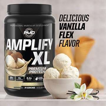 PMD Sports Amplify XL Premium Whey Protein Supplement Hydro Greens Blend - Glutamine and Whey Protein Matrix with Superfood for Muscle, Strength and Recovery - Vanilla Flex (24 Servings)