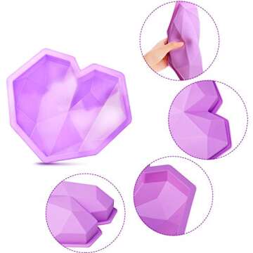 Patelai Heart Silicone Molds Set 3D Breakable Chocolate Silicone Heart Cake, Letter and Number Chocolate Molds for Valentine‘s Day Baking Home and Kitchen Candy DIY Making Tools(Purple)