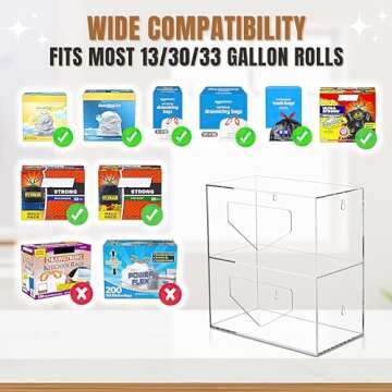 Trash Bag Dispenser Roll Holder Under Sink & Wall Mount - 2 in 1 Clear Acrylic Garbage Bag Holder Or...