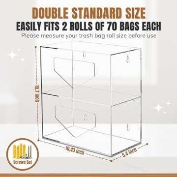 Trash Bag Dispenser Roll Holder Under Sink & Wall Mount - 2 in 1 Clear Acrylic Garbage Bag Holder Organizer for Cabinet Kitchen – Storage Box Holder for Garbage, Grocery & Plastic Bags