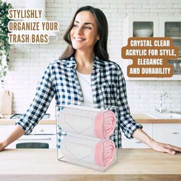 Trash Bag Dispenser Roll Holder Under Sink & Wall Mount - 2 in 1 Clear Acrylic Garbage Bag Holder Organizer for Cabinet Kitchen – Storage Box Holder for Garbage, Grocery & Plastic Bags