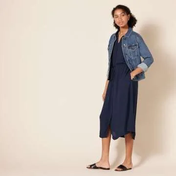 Amazon Essentials Women's Relaxed Fit Half-Sleeve Waisted Midi A-Line Dress, Navy, X-Large