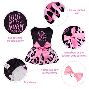 CuteBone Little Miss Sassy Pants Dog Leopard Print Dress Velvet for Small Dogs Girl Puppy Dresses Pi...