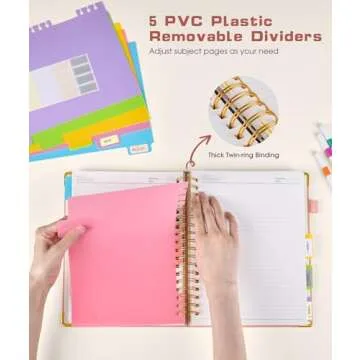 Leather Hardcover Spiral Notebook with Dividers - 300 Pages