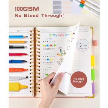 Leather Hardcover Spiral Notebook with Dividers - 300 Pages