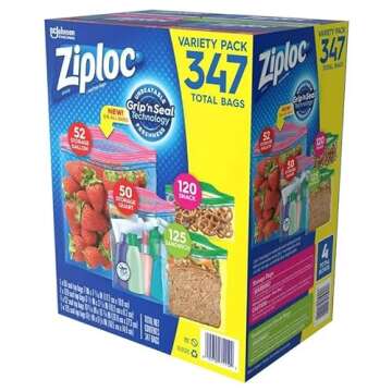 Ziploc Variety Total Bags, 347 Pack, 347 Piece Assortment, clear