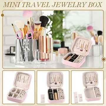 Yinkin 12 Pcs Mini Travel Jewelry Case Bridesmaid Proposal Gift Boxes, Small PU Leather Earring Organizer, Bulk Travel Accessories Portable Jewelry Holder(Pink)