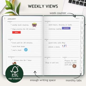 JUBTIC 2024 Planner, 2024 Weekly and Monthly Planner with Monthly Tabs, from January 2024 - December 2024, Stickers Included, A5(5.8"×8.5"), Hardcover,(Pine Green)