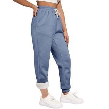 Yeokou Womens Sherpa Lined Sweatpants Winter Warm Fleece Joggers Casual Lounge Pants (Blue-M)
