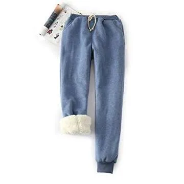Yeokou Womens Sherpa Lined Sweatpants Winter Warm Fleece Joggers Casual Lounge Pants (Blue-M)