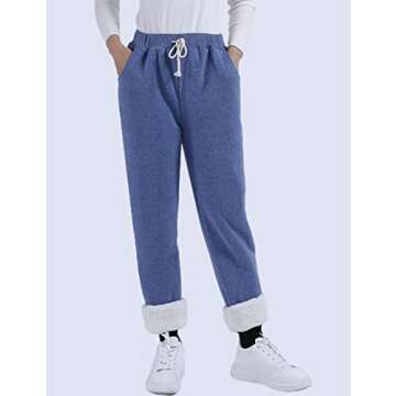 Yeokou Womens Sherpa Lined Sweatpants Winter Warm Fleece Joggers Casual Lounge Pants (Blue-M)