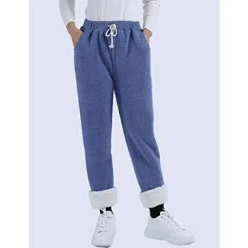 Yeokou Womens Sherpa Lined Sweatpants Winter Warm Fleece Joggers Casual Lounge Pants (Blue-M)