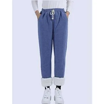 Yeokou Womens Sherpa Lined Sweatpants Winter Warm Fleece Joggers Casual Lounge Pants (Blue-M)