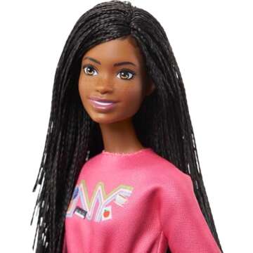 Barbie It Takes Two Doll, Brooklyn Fashion Doll with Braided Hair, Pink NYC Shirt, Metallic Skirt & White Shoes