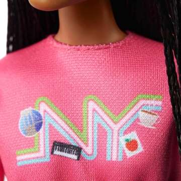 Barbie It Takes Two Doll, Brooklyn Fashion Doll with Braided Hair, Pink NYC Shirt, Metallic Skirt & White Shoes