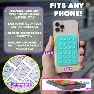 StickyGrippy Suction Phone Case Mount, Sillicon Adhesive Phone Accessory for iPhone and Android, Hands-Free Fidget Toy Mirror Shower Phone Holder, Tiktok Videos and Selfies (Rainbow)