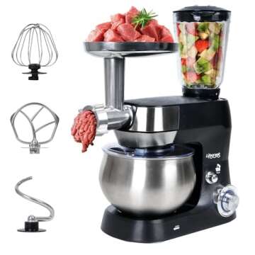 6-in-1 Multifunctional Stand Mixer, 5.3Qt 660W, 6-Speed Tilt-head, Electric Kitchen Mixer with Stainless Steel Bowl,Meat Grinder, Juice Blender (Black) 11