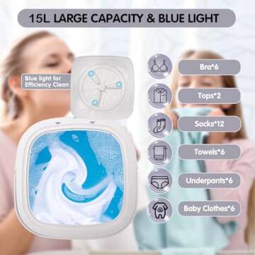 Portable Mini Washing Machine, 15L Portable Mini Washer Machine, Portable Washing Machine and Dryer for Travel, Apartment Collapsible Washing Machine, Portable Washer and Dryer Combo. (Grey)