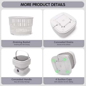 Portable Mini Washing Machine, 15L Portable Mini Washer Machine, Portable Washing Machine and Dryer for Travel, Apartment Collapsible Washing Machine, Portable Washer and Dryer Combo. (Grey)