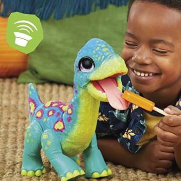 FurReal Snackin' Sam The Bronto, Interactive Pets, 40+ Sounds and Reactions, Electronic Pets, Plush Dinosaur Toys for 4 Year Old Girls and Boys