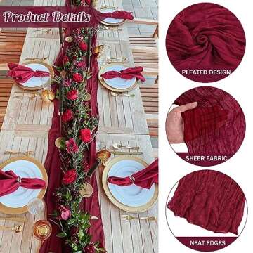 Burgundy Cheesecloth Table Runner for Weddings and Events