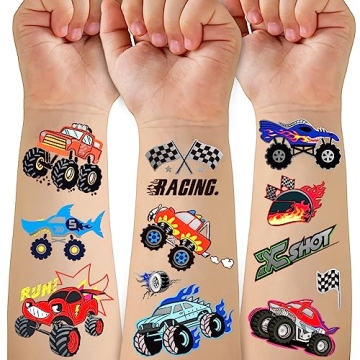 75 PCS Truck Temporary Tattoos for Kids, Groovy Metallic Styles Tattoos for Truck Wheels Birthday Pa...
