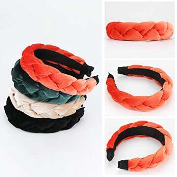 Makone Braided Headbands for Women Velvet Headband Wide Headband Fashion Hair Hoops Hair Accessories for Wedding Party