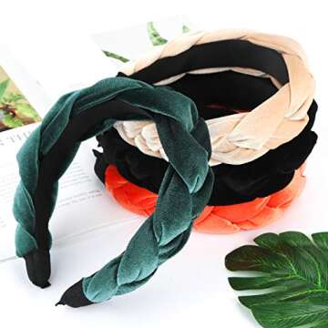 Makone Braided Headbands for Women Velvet Headband Wide Headband Fashion Hair Hoops Hair Accessories for Wedding Party
